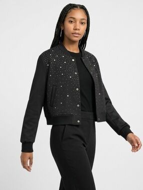 DKNY Black Embellished Bomber Jacket